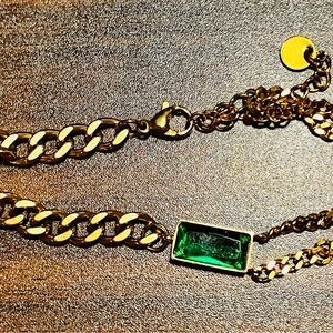 Gold Chain Bracelet with Emerald Green Gemstone. Great for May birthdays.